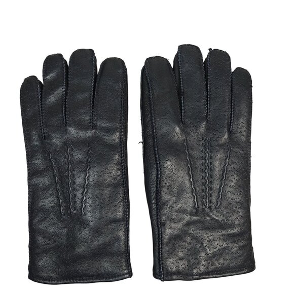 Vintage Women's Black Leather Gloves With White Fleece Lining Size Large - Picture 1 of 3